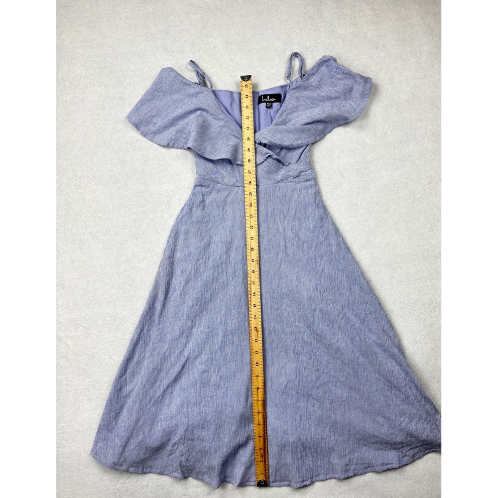 Lulus Blue Striped Cold Shoulder Ruffle Midi Dress JD7498 XXS Periwinkle White‎ - Picture 6 of 10